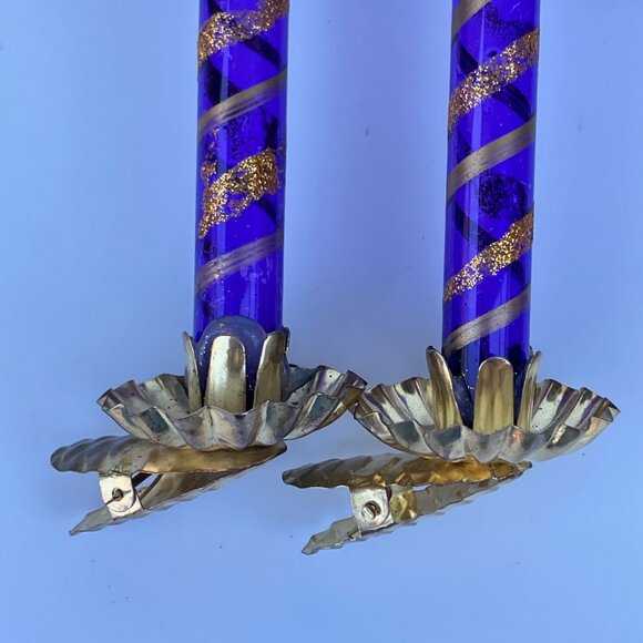 Blown Glass Unsilvered Candlestick Clip Ornaments - set of 5 - Picture 5 of 15